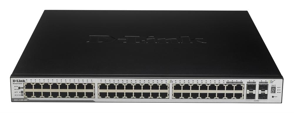 DGS-3100-48P D-Link 48-Ports 10/100/1000Mbps and 4-Port Combo SFP Layer2 Stackable Managed Switch with PoE (Refurbished)