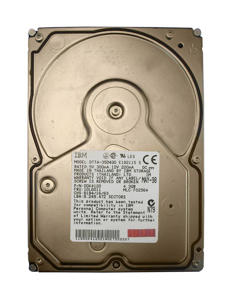DTTA-350430 IBM Deskstar 16GP 4.3GB 5400RPM ATA-33 512KB Cache 3.5-inch Internal Hard Drive