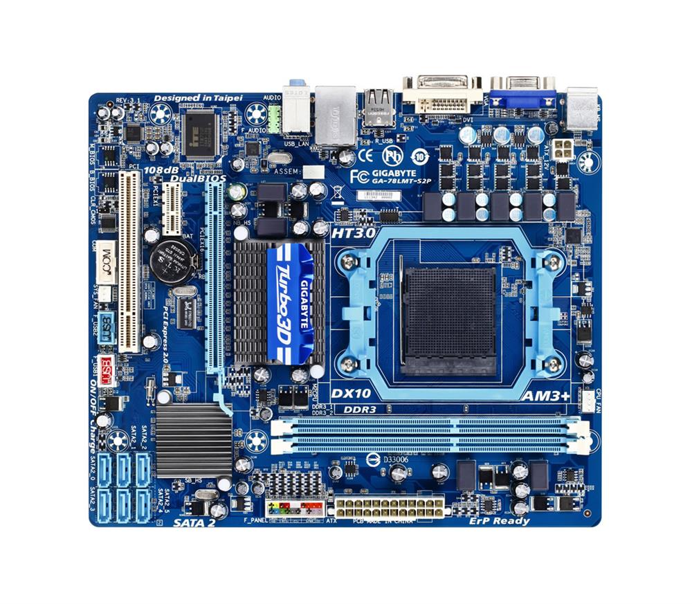 GA-78LMT-S2P Gigabyte Socket AM3+ AMD 760G + SB710 Chipset AMD AM3 Phenom II/ AMD Athlon II Processors Support DDR3 2x DIMM 6x SATA 3.0Gb/s Micro-ATX Motherboard (Refurbished)