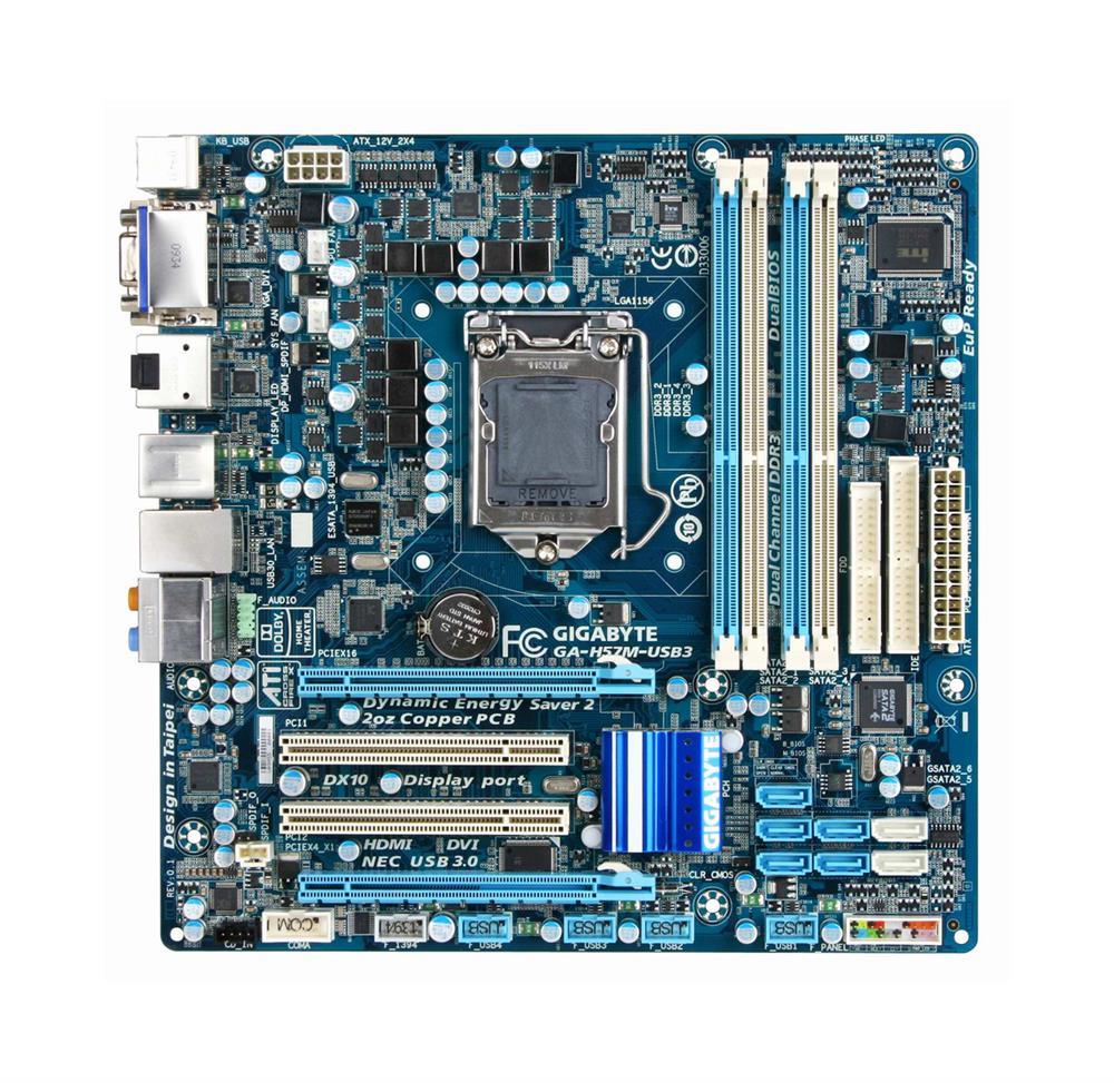 GA-H57M-USB3-A1 Gigabyte GA-H57M-USB3 Socket LGA 1156 Intel H57 Chipset Core i7 / i5 / i3 / Pentium / Celeron Processors Support DDR3 4x DIMM 7x SATA 3.0Gb/s Micro-ATX Motherboard (Refurbished)