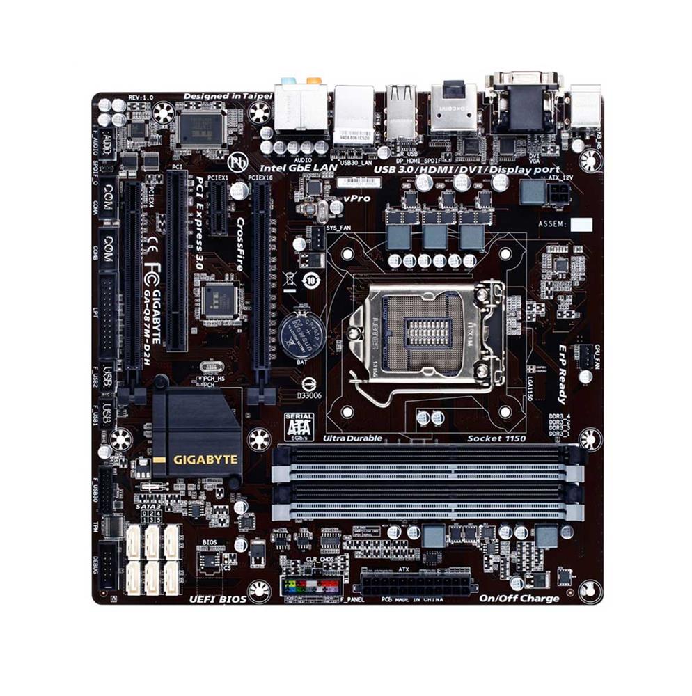 GA-Q87M-D2H Gigabyte Socket LGA 1150 Intel Q87 Express Chipset Core i7 / i5 / i3 / Pentium / Celeron Processors Support DDR3 4x DIMM 6x SATA 6.0Gb/s Micro-ATX Motherboard (Refurbished)