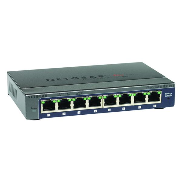 GS108E NetGear ProSafe Plus 8-Ports RJ-45 10/100/1000Base-T Gigabit Ethernet Desktop Switch (Refurbished)