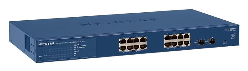 GS716TNA NetGear ProSafe 16-Ports RJ-45 10/100/1000Mbps 1000Base-T Gigabit Ethernet Rack-mountable Smart Managed Switch with 2x 1000Base-X SFP Ports (Refurbished)