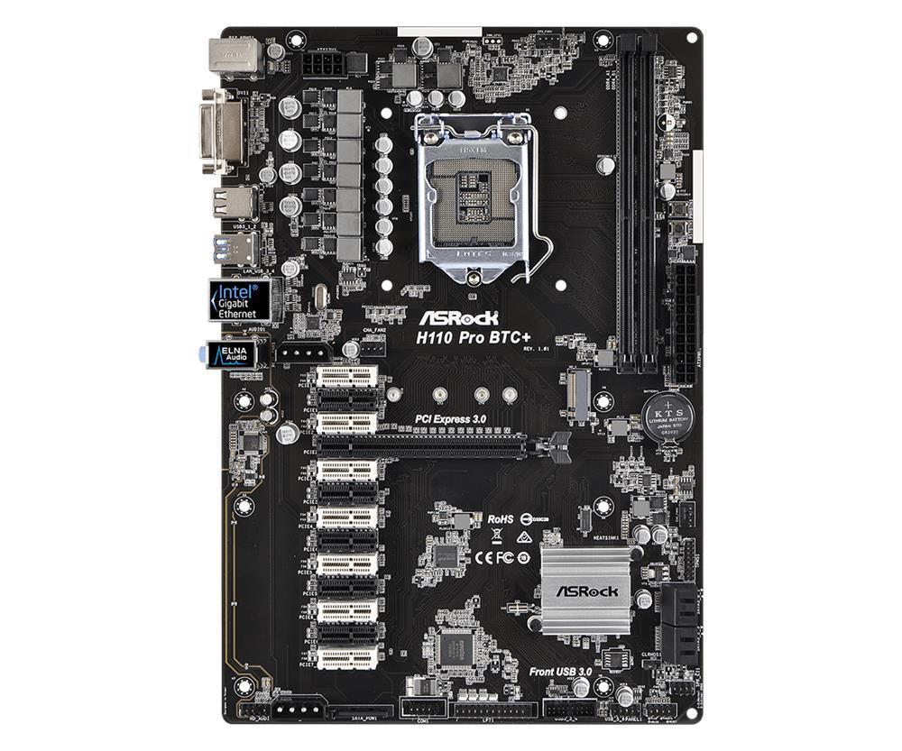 H110 Pro BTC+ ASRock Socket LGA 1151 Intel H110 Chipset 7th/6th Generation Core i7 / i5 / i3 / Pentium / Celeron Processors Support DDR4 2x DIMM 4x SATA3 6.0Gb/s ATX Motherboard (Refurbished)