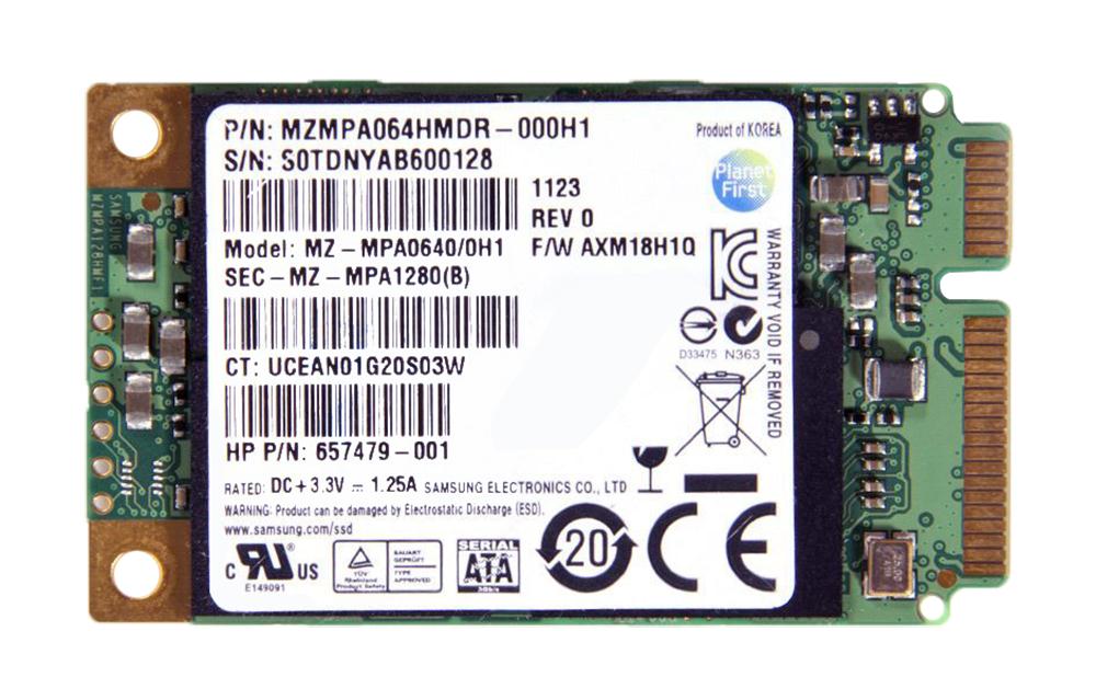 MZMPA064HMDR-000H1 Samsung PM810 Series 64GB MLC SATA 3Gbps mSATA Internal Solid State Drive (SSD)