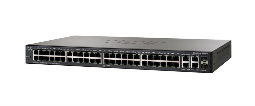 SG300-52P-K9-EU Cisco SG300-52P 50-Ports RJ-45 10/100/1000Base-T Gigabit Ethernet 1U Rack-mountable 375W PoE+ Layer3 Managed Switch with 2x SFP Ports (Refurbished)