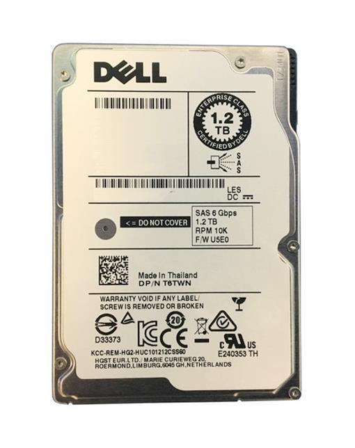 T6TWN Dell 1.2TB 10000RPM SAS 6Gbps Hot Swap 64MB Cache 2.5-inch Internal Hard Drive with Tray for PowerEdge Servers