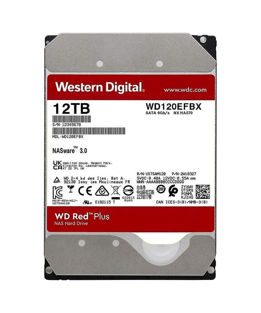 WD120EFBX Western Digital Red Plus NAS 12TB 7200RPM SATA 6Gbps 256MB Cache 3.5-inch Internal Hard Drive