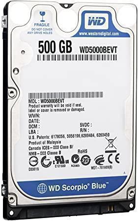 WD5000BEVT Western Digital Scorpio Blue 500GB 5400RPM SATA 3Gbps 8MB Cache 2.5-inch Internal Hard Drive