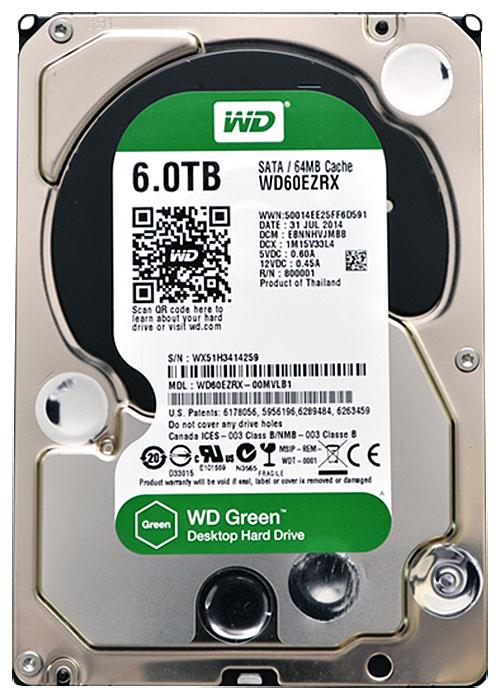 WD60EZRX-00MVLB1 Western Digital Green 6TB 5400RPM SATA 6Gbps 64MB Cache 3.5-inch Internal Hard Drive