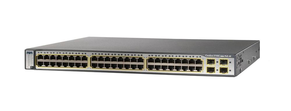 WS-C3750G-48PS-S Cisco 48-Ports 10/100/1000T RJ-45 PoE Manageable Layer3 Rack Mountable 1U and Stackable Switch 4x SFP Ports (Refurbished)
