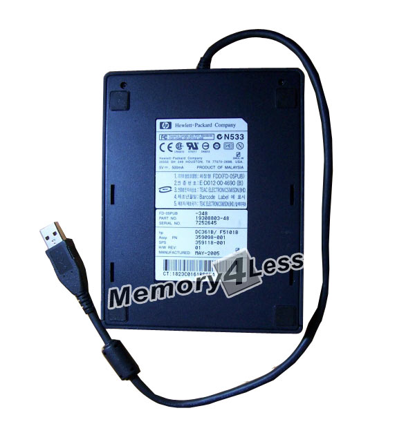359118-001 HP 1.44MB Slim External USB Floppy Diskette Drive for HP Business Notebook