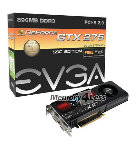 896-P3-1172-ER EVGA nVidia GeForce GTX 275 55nm SSC 896MB 448-Bit 2.376GHZ DDR3 PCI Express Dual DVI-I/ HDTV Out Video Graphics Card