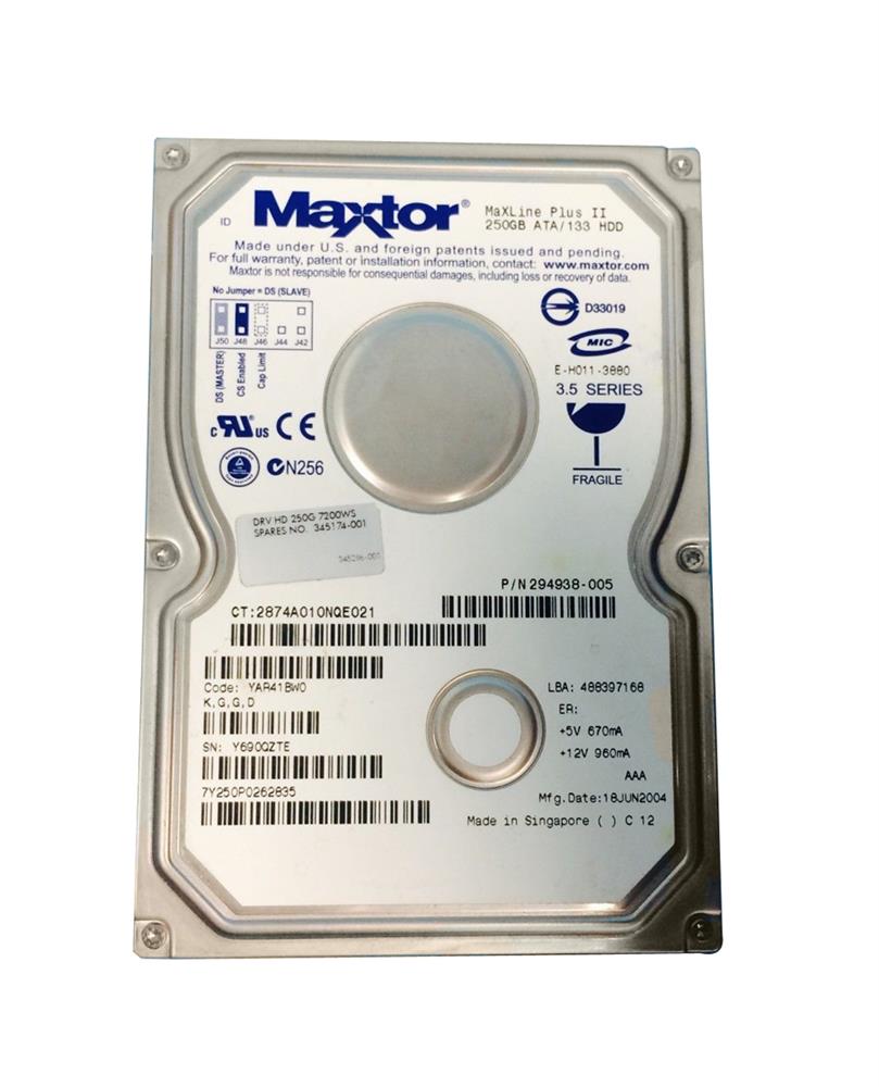 294938-005 HP 250GB 7200RPM ATA-133 3.5-inch Internal Hard Drive