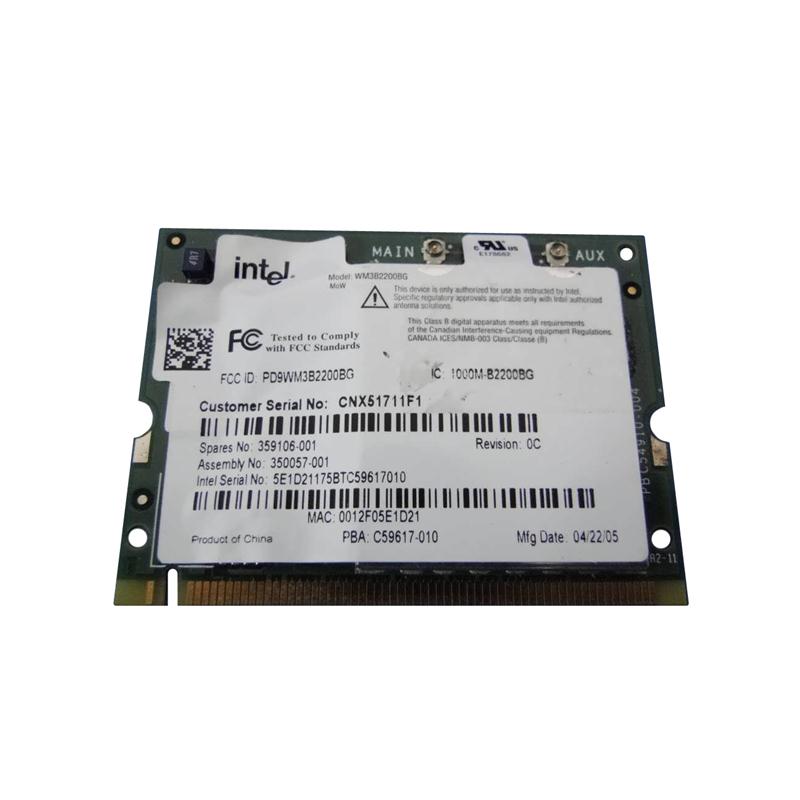 350057-001N HP Mini PCI IEEE 11MBps 802.11b/g Wireless LAN (WLAN) Network Interface Card