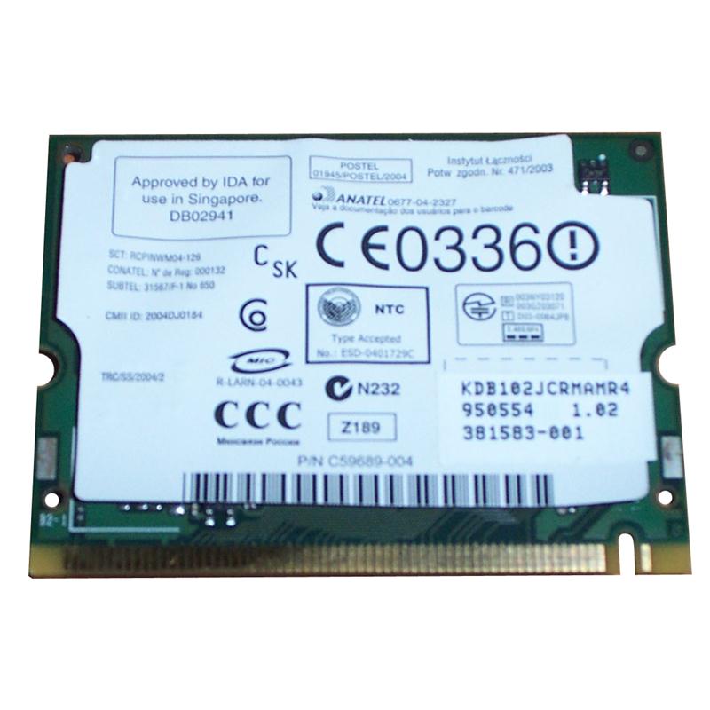 381583-001N HP Mini PCI IEEE 11MBps 802.11b/g Wireless LAN (WLAN) Network Interface Card