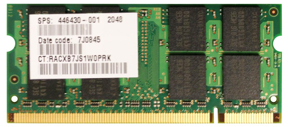 446430-001 HP 2GB PC2-5300 DDR2-667MHz Non-ECC Unbuffered CL5 200-Pin SoDimm Dual Rank Memory Module