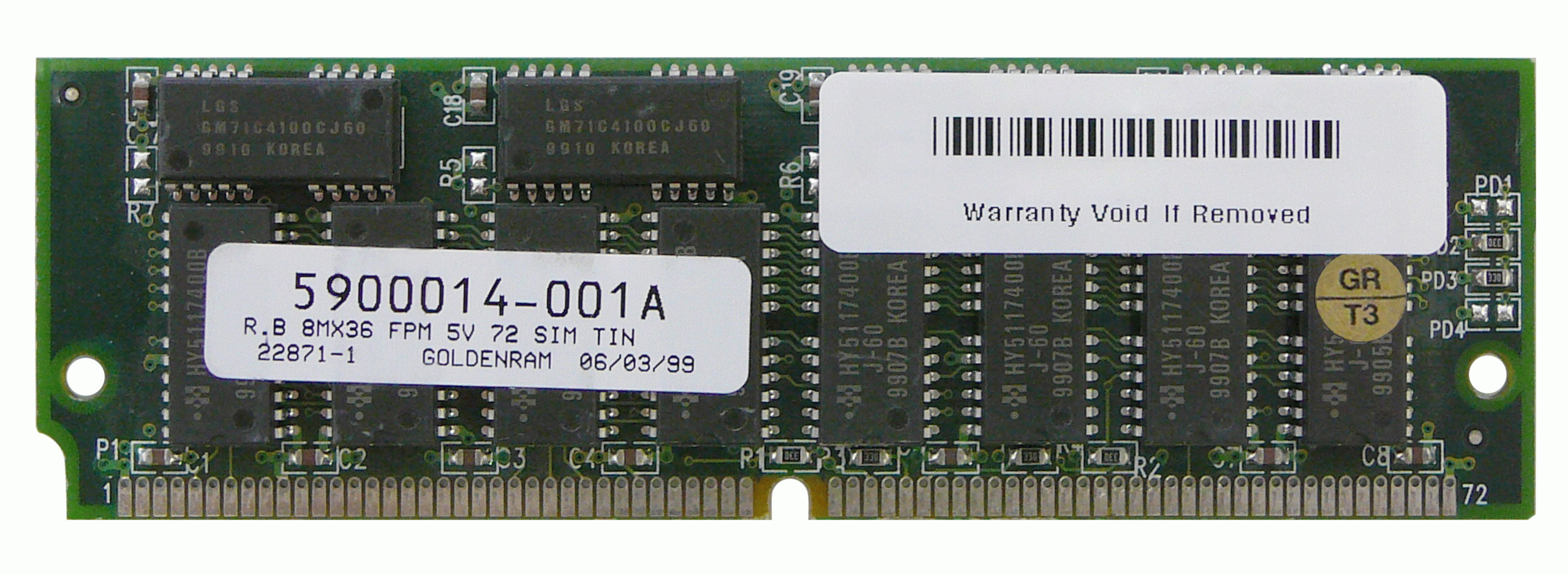 5900014-001A GoldenRAM 32MB FastPage Parity 70ns 5v 72-Pin 8Meg x 36 SIMM Memory Module