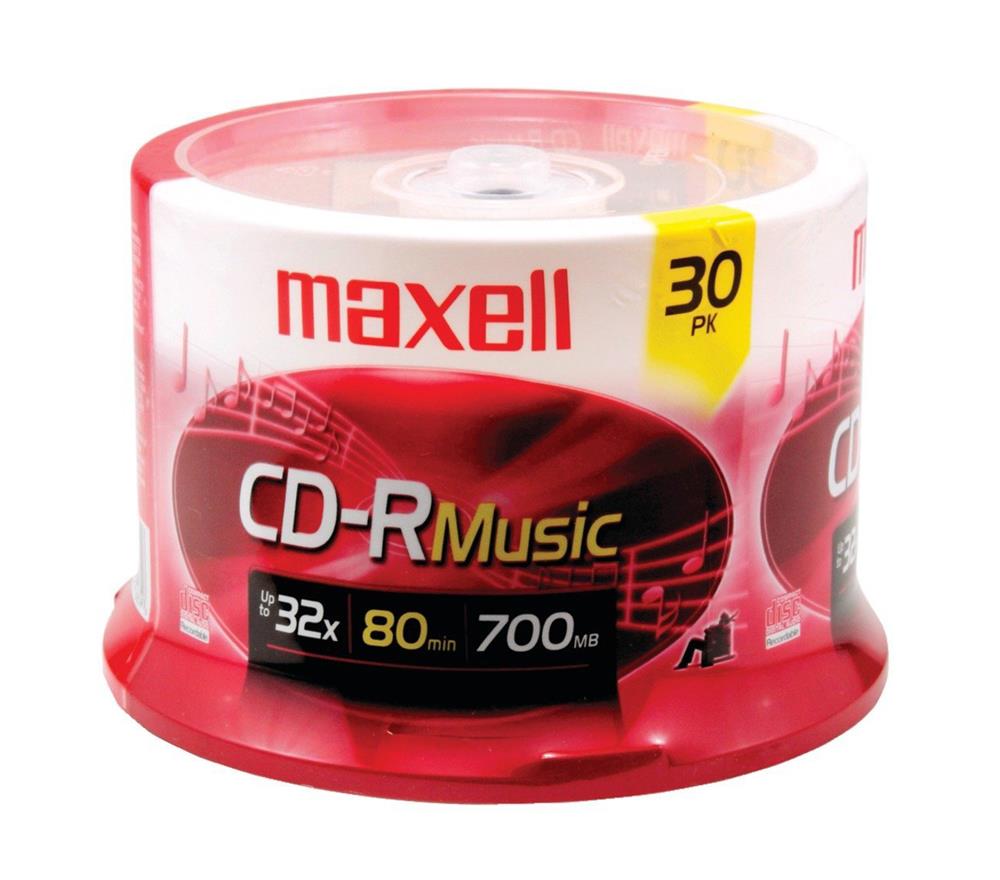 625335 Maxell CD Recordable Media CD-R 32x 700 MB 30 Pack Spindle 120mm1.33 Hour Maximum Recording Time