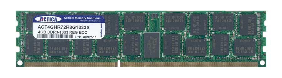 ACT4GHR72R8G1333S ACTICA 4GB PC3-10600 DDR3-1333MHz ECC Registered CL9 240-Pin DIMM Quad Rank Memory Module