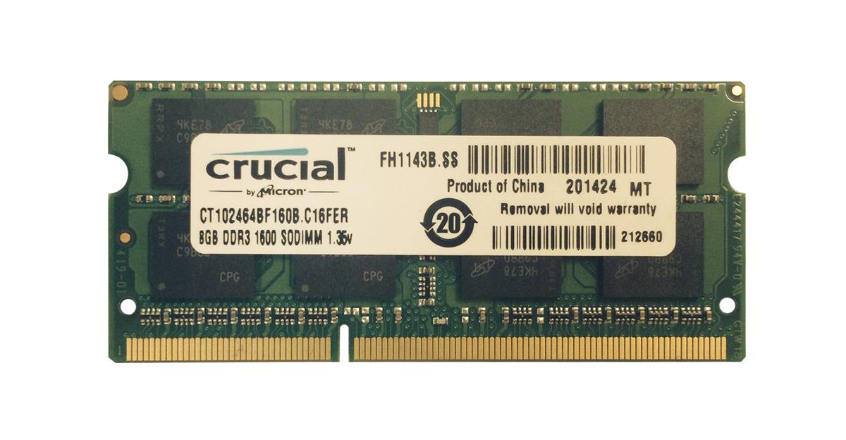 CT102464BF160B.C16FER Crucial 8GB PC3-12800 DDR3-1600MHz non-ECC Unbuffered CL11 204-Pin SoDimm 1.35V Low Voltage Dual Rank Memory Module