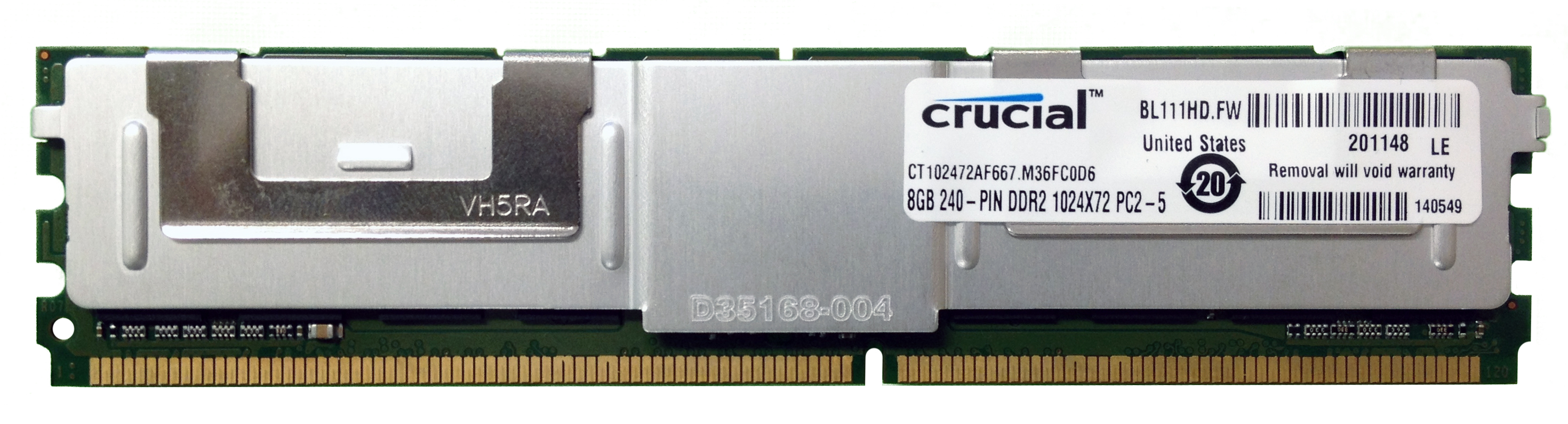 CT102472AF667.M36FC0D6 Crucial 8GB PC2-5300 DDR2-667MHz ECC Fully Buffered CL5 240-Pin DIMM Dual Rank Memory Module