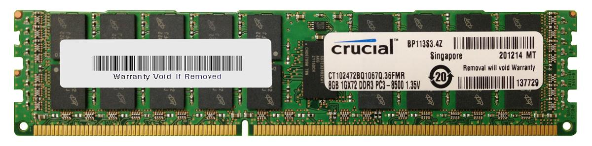 CT102472BQ1067Q.36FMR Crucial 8GB PC3-8500 DDR3-1066MHz Registered ECC CL7 240-Pin DIMM 1.35V Low Voltage Quad Rank Memory Module