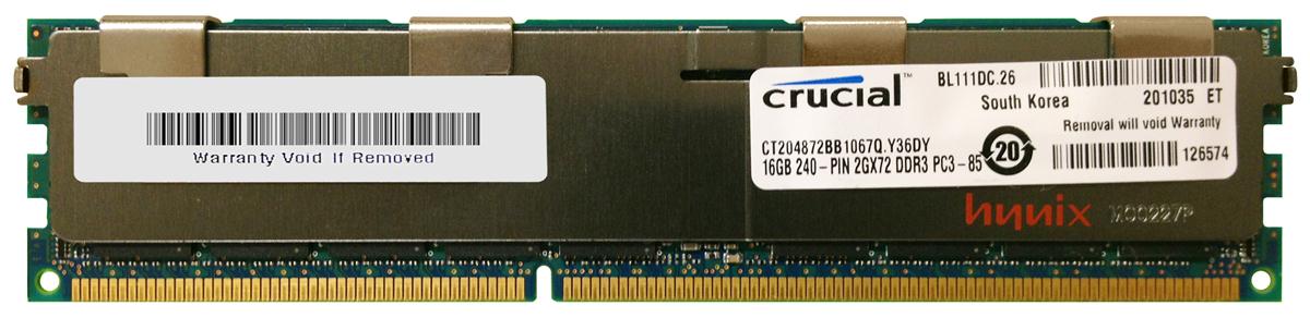 CT204872BB1067Q.Y36DY Crucial 16GB PC3-8500 DDR3-1066MHz Registered ECC CL7 240-Pin DIMM Quad Rank Memory Module