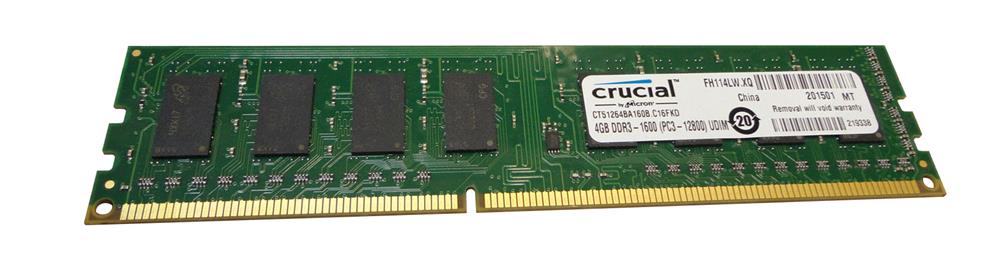 CT51264BA160B.C16FKD Crucial 4GB PC3-12800 DDR3-1600MHz non-ECC Unbuffered CL11 240-Pin DIMM Memory Module