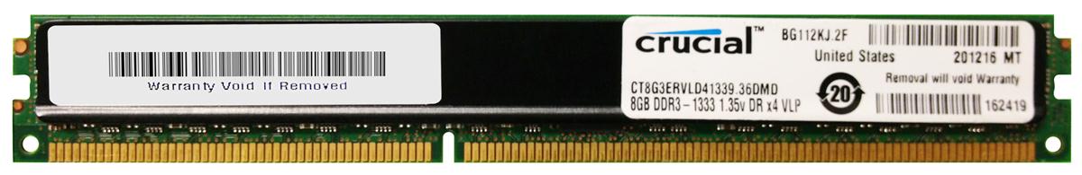 CT8G3ERVLD41339 Crucial 8GB PC3-10600 DDR3-1333MHz Registered ECC CL9 240-Pin DIDIMM 1.35V Low Voltage Very Low Profile (VLP) Dual Rank Memory Module