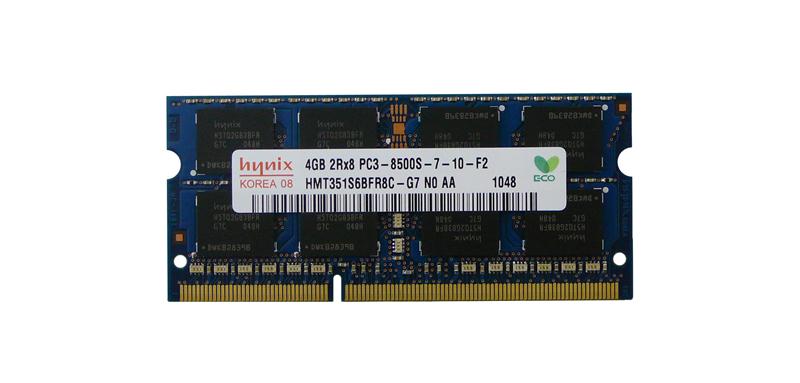 HMT351S6BFR8C-G7 Hynix 4GB PC3-8500 DDR3-1066MHz non-ECC Unbuffered CL7 204-Pin SoDimm Dual Rank Memory Module
