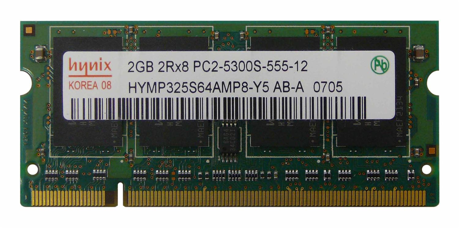 HYMP325S64AMP8-Y5 Hynix 2GB PC2-5300 DDR2-667MHz non-ECC Unbuffered CL5 200-Pin SoDimm Dual Rank Memory Module