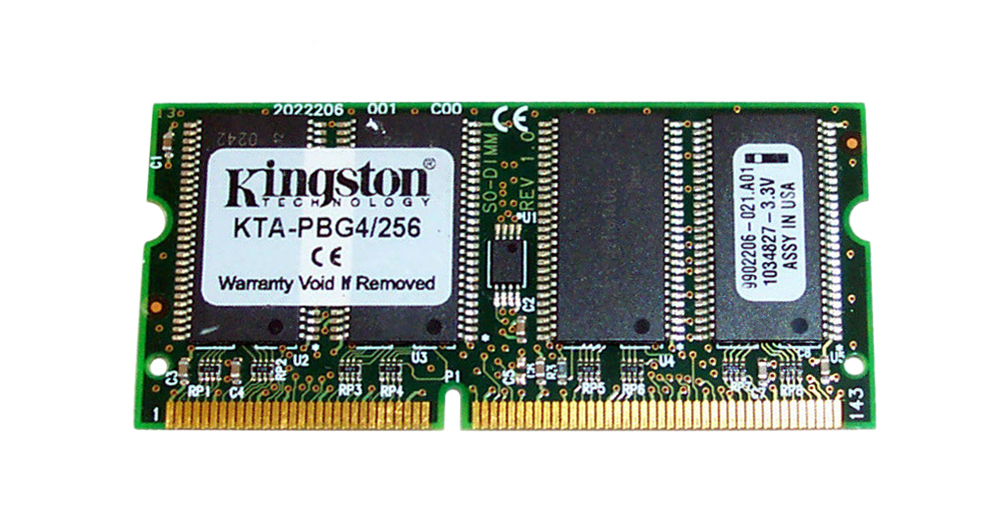 KTA-PBG4/256 Kingston 256MB PC100 100MHz non-ECC Unbuffered CL2 144-Pin Low-Profile SoDimm Memory Module for Apple M8206G/B, M8206LL/A