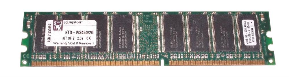 KTD-WS450/2G Kingston 2GB Kit (2 X 1GB) PC2100 DDR-266MHz non-ECC Unbuffered CL2.5 184-Pin DIMM 2.5V Memory