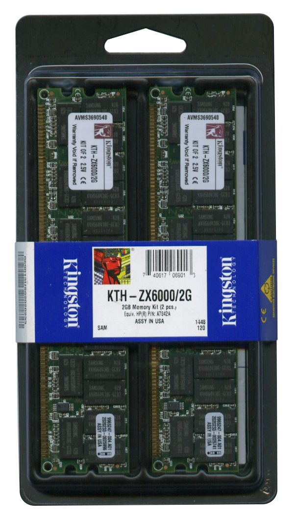 KTH-ZX6000/2G Kingston 2GB Kit (2 X 1GB) PC2100 DDR-266MHz Registered ECC CL2.5 184-Pin DIMM 2.5V Memory for HP