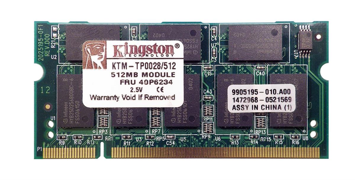 KTM-TP0028/512 Kingston 512MB PC2100 DDR-266MHz non-ECC Unbuffered CL2.5 200-Pin SoDimm Memory Module for IBM 10K0032, 10K0033