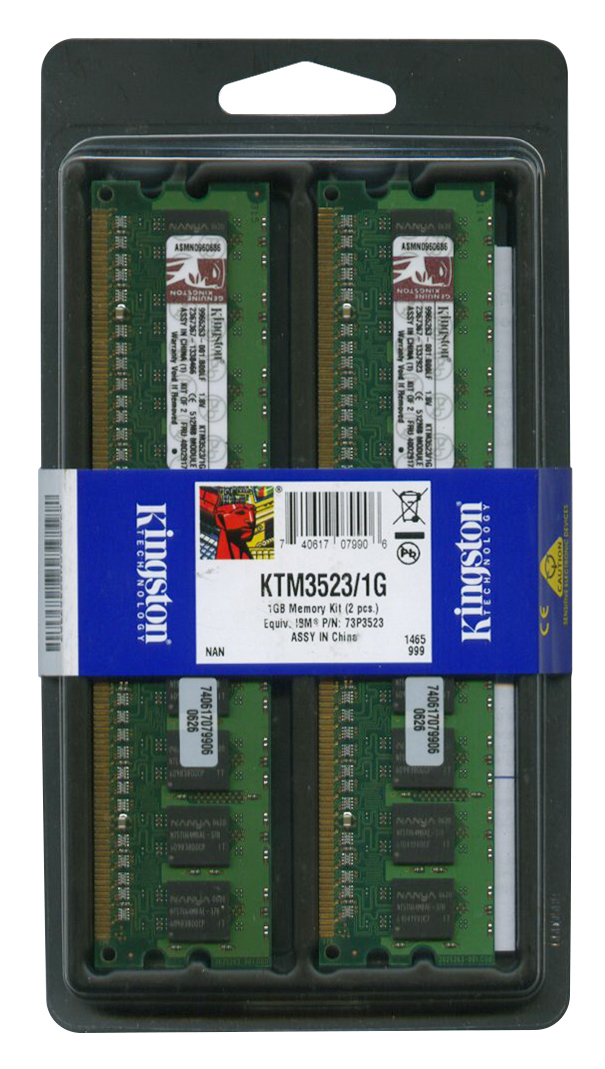 KTM3523/1G Kingston 1GB Kit (2 X 512MB) PC2-3200 DDR2-400MHz ECC Registered CL3 240-Pin DIMM Single Rank Memory for IBM 39M5818, 41Y2780, 73P3522, FRU 40D2917, OEM FRU 13N1424