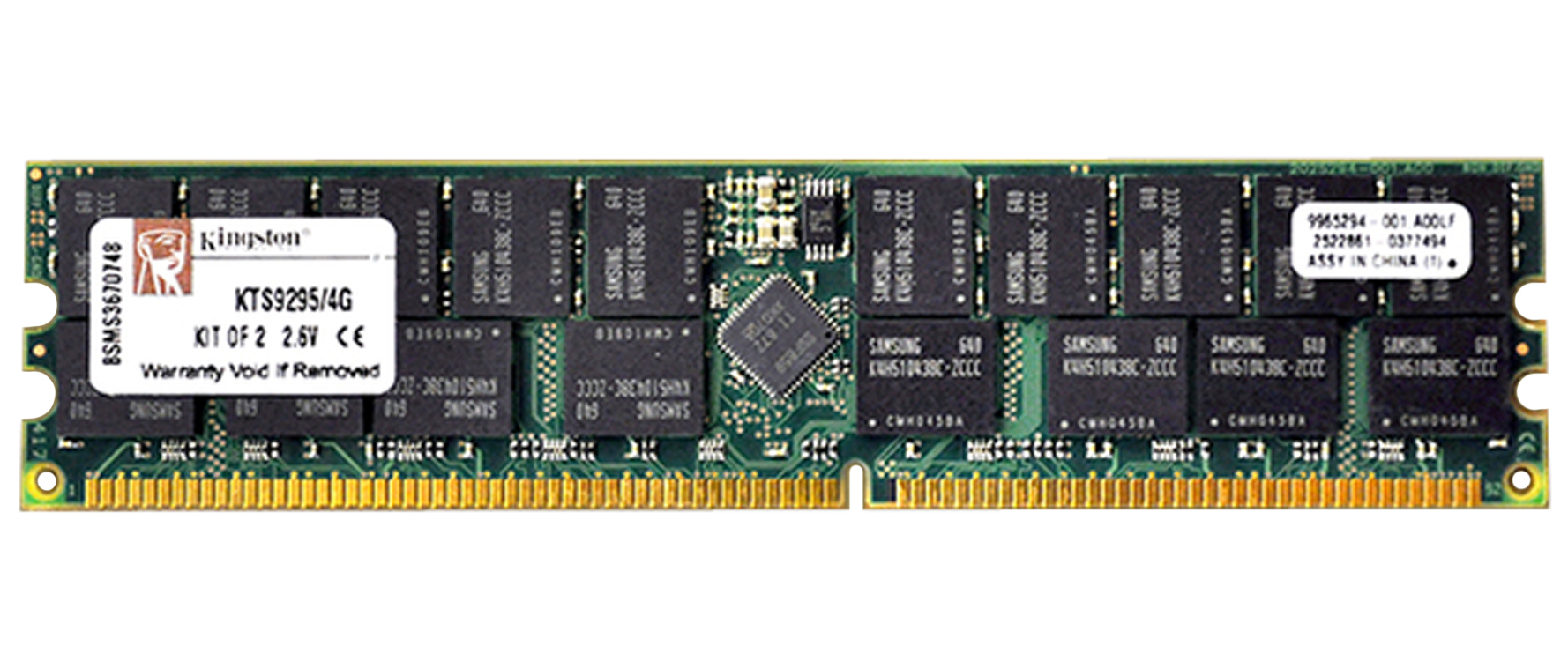 KTS9295/4G Kingston 4GB Kit (2 X 2GB) PC3200 DDR-400MHz Registered ECC CL3 184-Pin DIMM 2.5V Memory for Sun X9297A