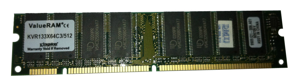 KVR133X64C3/512 Kingston 512MB PC133 133MHz non-ECC Unbuffered CL3 168-Pin DIMM Memory Module