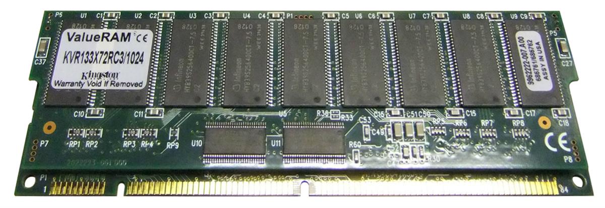 KVR133X72RC3/1024 Kingston 1GB PC133 133MHz ECC Registered CL3 168-Pin DIMM Memory Module