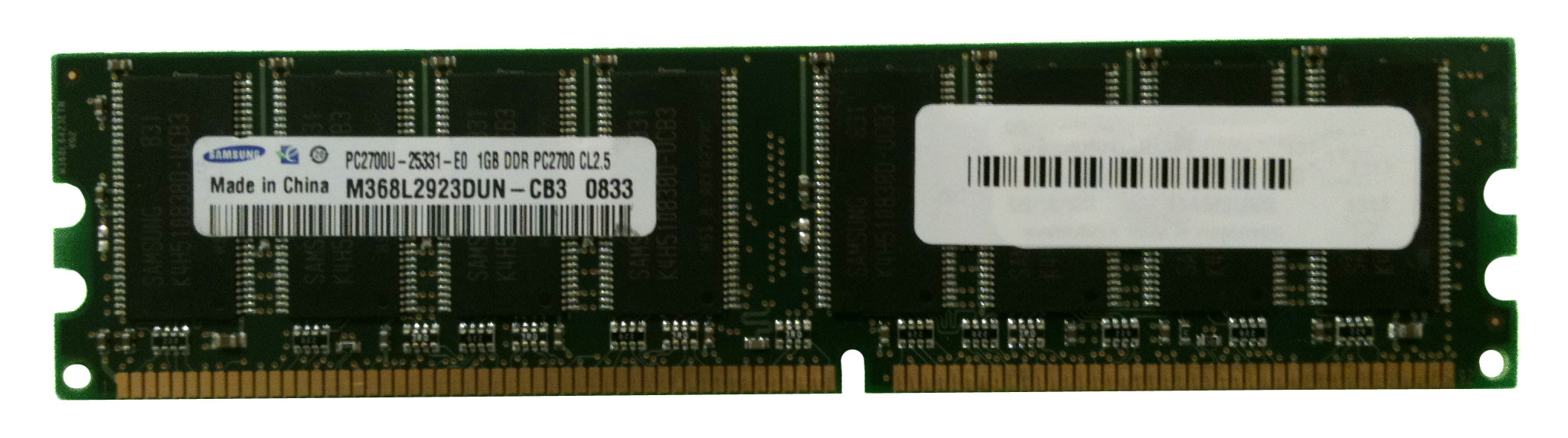 M368L2923DUN-CB3 Samsung 1GB PC2700 DDR-333MHz non-ECC Unbuffered CL2.5 184-Pin DIMM 2.5V Memory Module