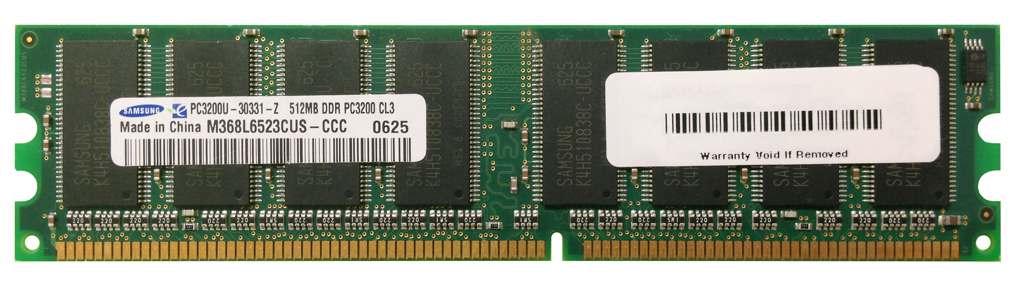 M368L6523CUS-CCC Samsung 512MB PC3200 DDR-400MHz non-ECC Unbuffered CL3 184-Pin DIMM Memory Module