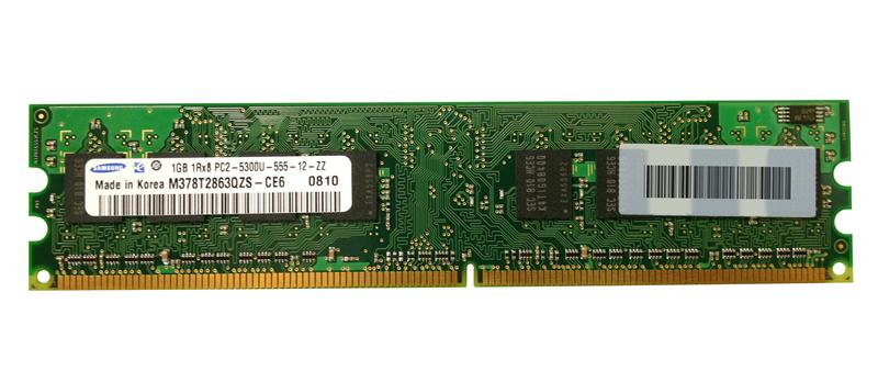 M378T2863QZS-CE6 Samsung 1GB PC2-5300 DDR2-667MHz non-ECC Unbuffered CL5 240-Pin DIMM Single Rank Memory Module