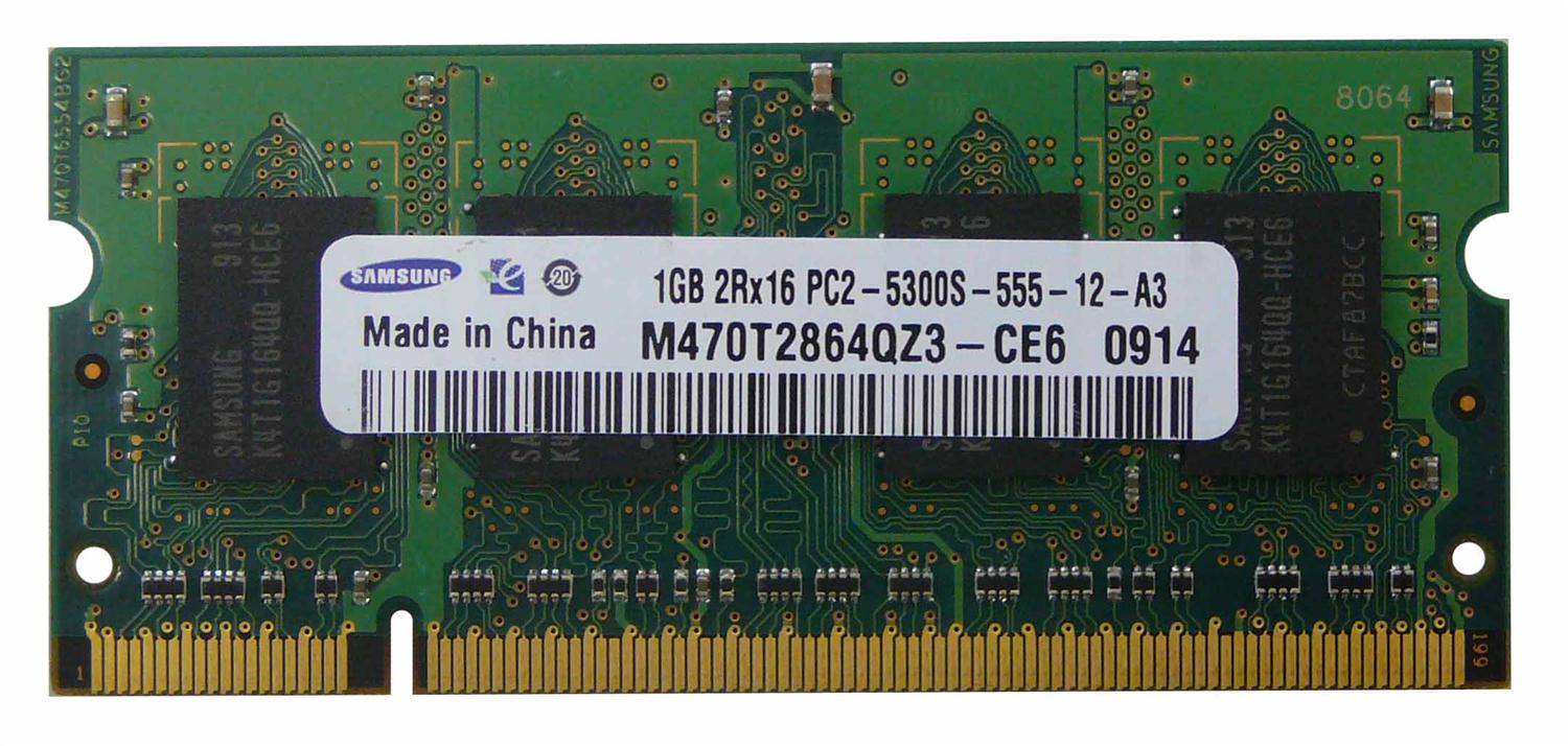 M470T2864QZ3-CE6 Samsung 1GB PC2-5300 DDR2-667MHz non-ECC Unbuffered CL5 200-Pin SoDimm Dual Rank Memory Module