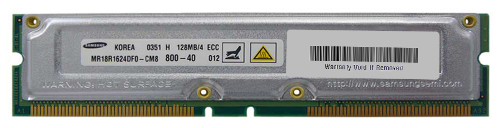 MR18R1624DF0-CM8-N Samsung Rambus 128MB PC800 800MHz ECC 184-Pin RDIMM RIMM Memory Module