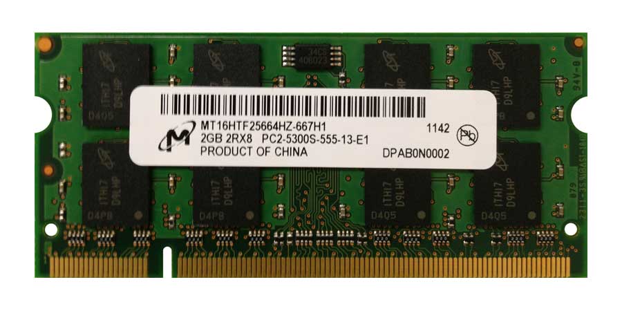 MT16HTF25664HZ-667H1 Micron 2GB PC2-5300 DDR2-667MHz non-ECC Unbuffered CL5 200-Pin SoDimm Dual Rank Memory Module