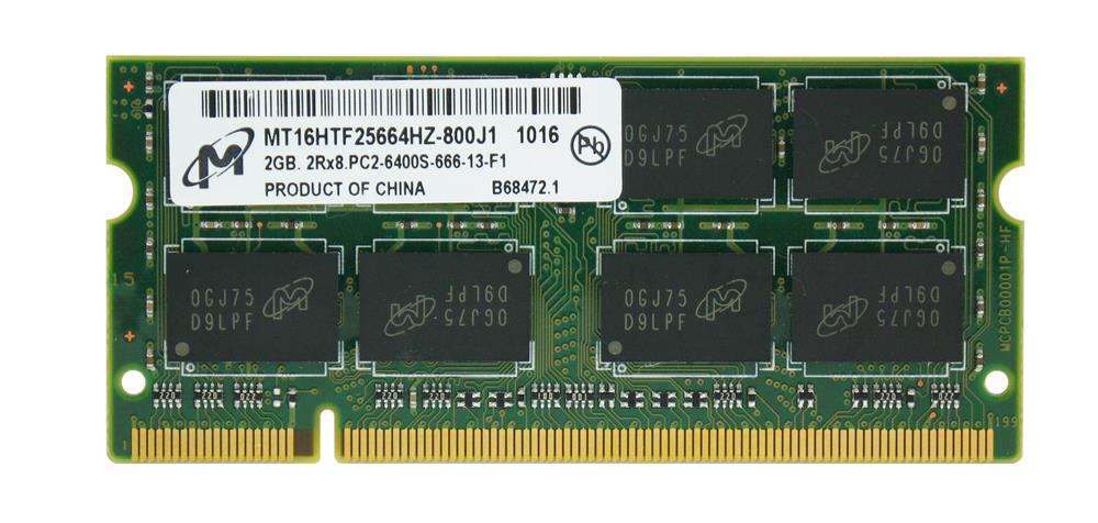MT16HTF25664HZ-800J1 Micron 2GB PC2-6400 DDR2-800MHz non-ECC Unbuffered CL6 200-Pin SoDimm Dual Rank Memory Module