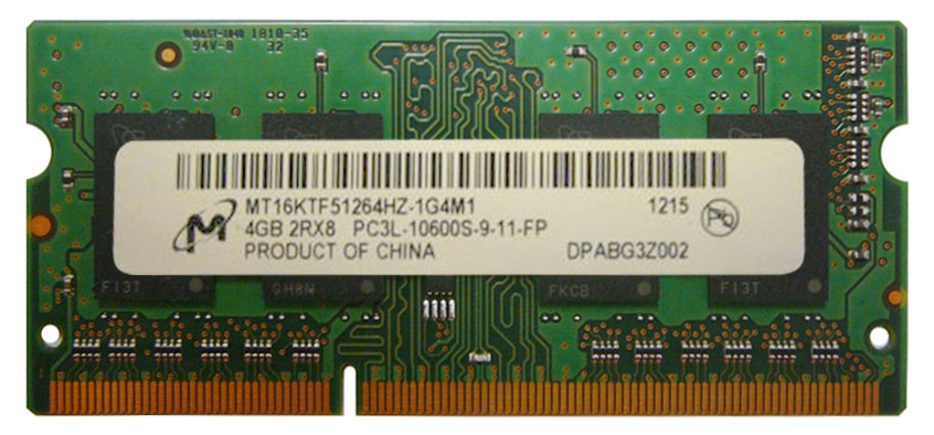 MT16KTF51264HZ-1G4M1 Micron 4GB PC3-10600 DDR3-1333MHz non-ECC Unbuffered CL9 204-Pin SoDimm 1.35V Low Voltage Dual Rank Memory Module