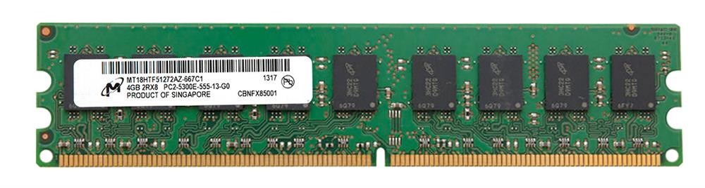 MT18HTF51272AZ-667C1 Micron 4GB PC2-5300 DDR2-667MHz ECC Unbuffered CL5 240-Pin DIMM Dual Rank Memory Module