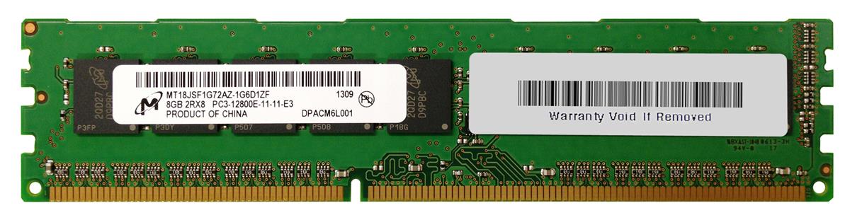 MT18JSF1G72AZ-1G6D1 Micron 8GB PC3-12800 DDR3-1600MHz ECC Unbuffered CL11 240-Pin DIMM Dual Rank Memory Module